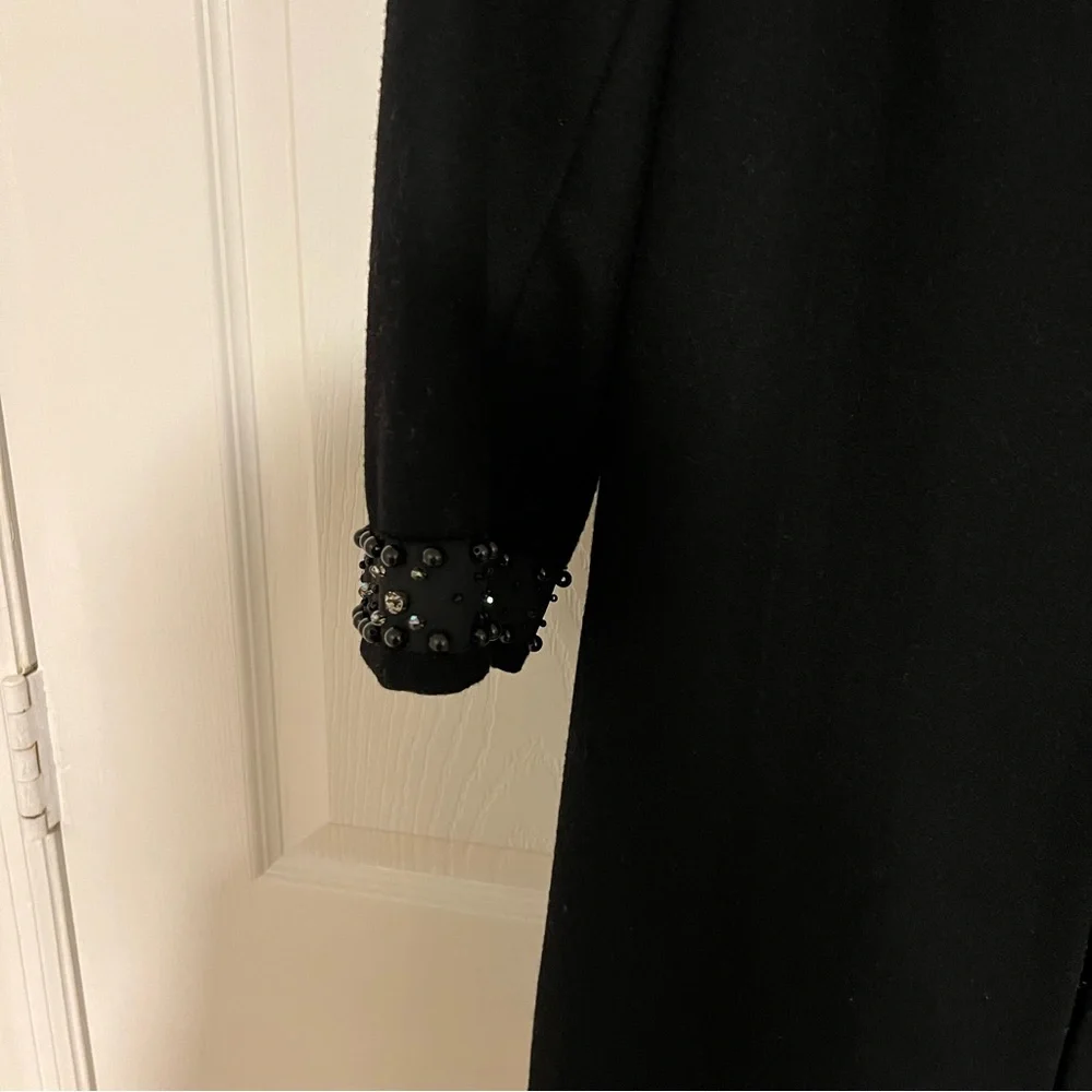 DKNY Vintage Black Beaded Collar & Cuff Wool Opera Coat Dress Size 12 - Picture 3 of 5